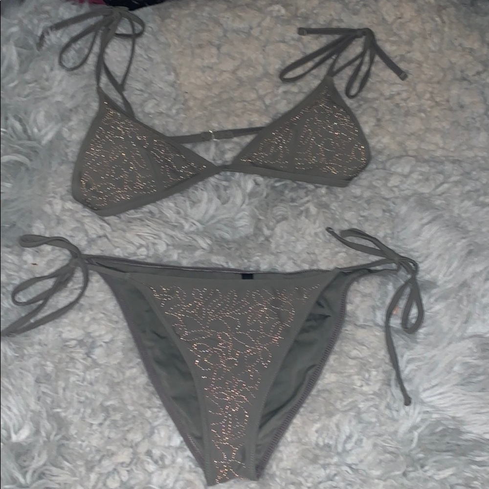 green embroidered bikini fashion nova